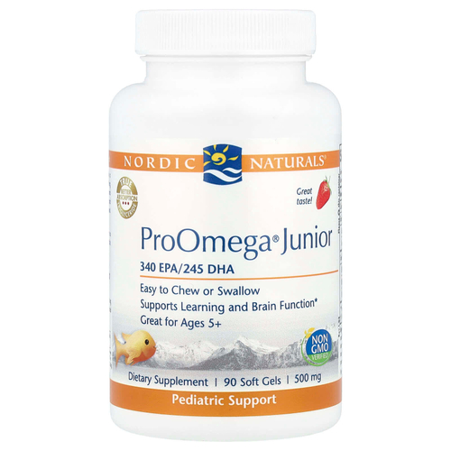 Nordic Naturals, ProOmega® Junior, для детей от 5 лет, клубника, 90 капсул (340 мг в 1 капсуле)
