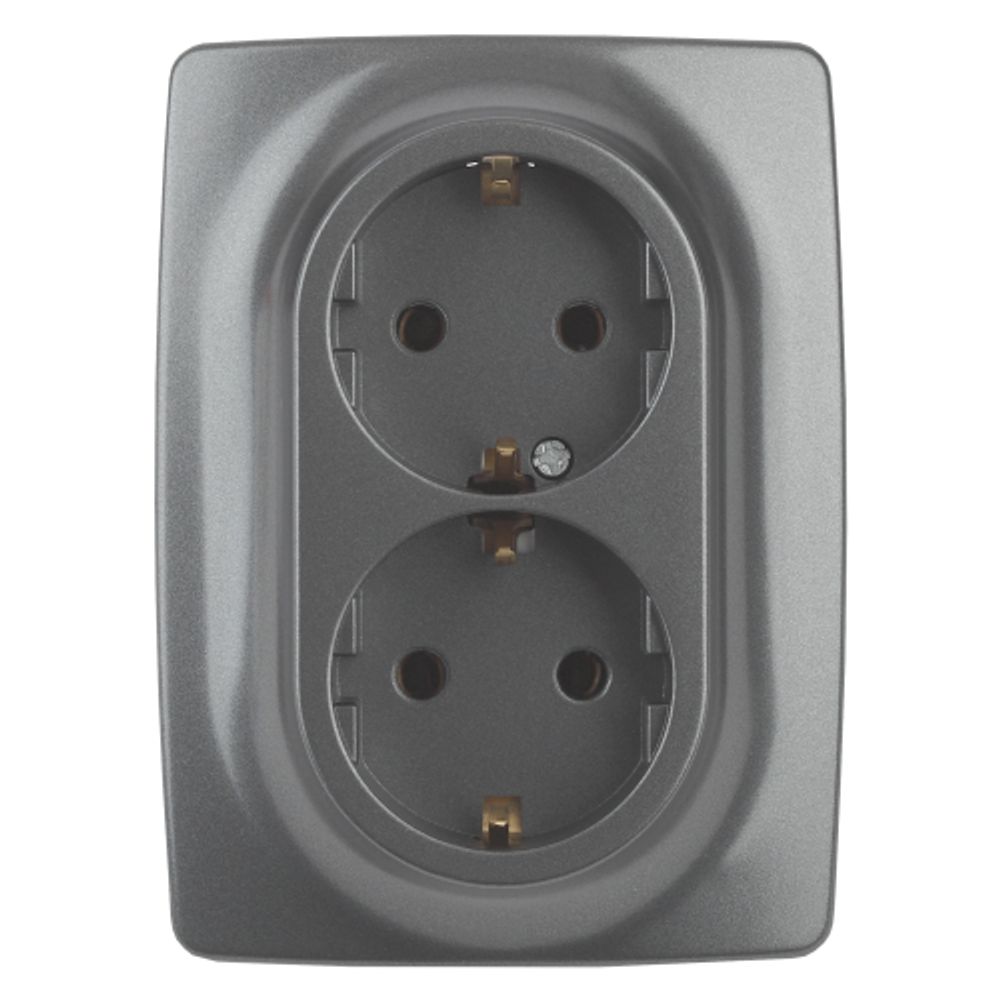 12-2108-12 ЭРА Розетка 2X2P+E Schuko со шторками, 16A-250В, IP20, Эра12, графит | Эра 12 Графит