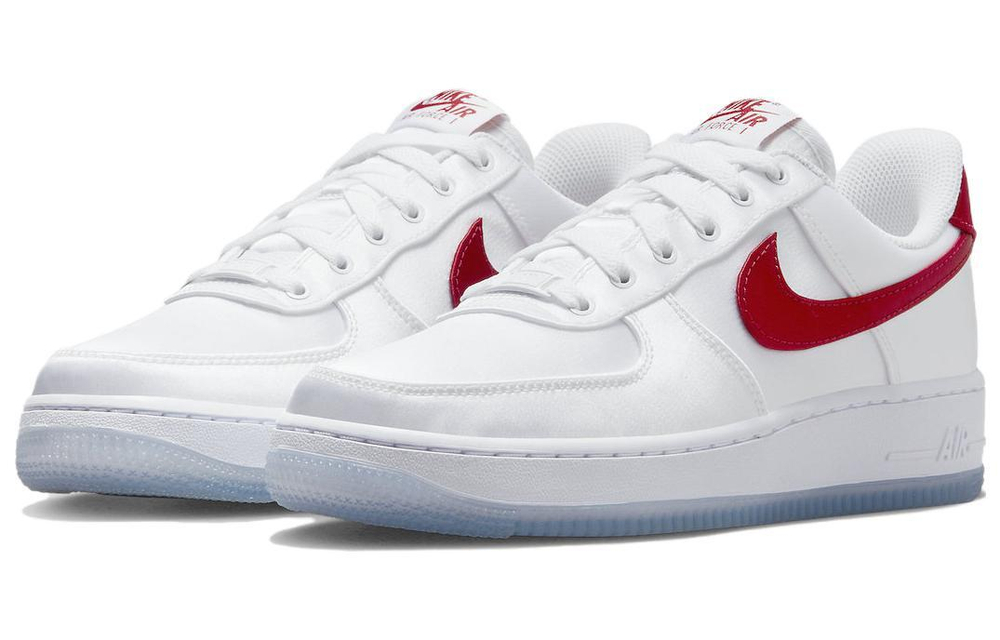 Кроссовки Nike Air Force 1 Low Satin "White Red" (Женская размерная сетка)