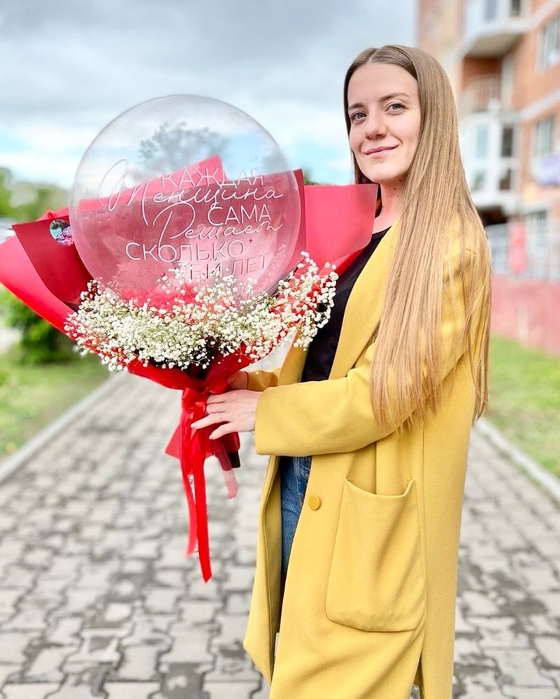 Букет шар баблс с гипсофилой №3715