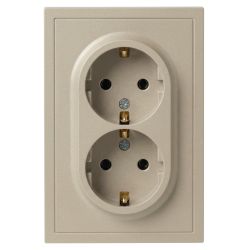 Розетка ЭРА Galaxy 15-2105-04 с заземлением двойная 2X2P+E Schuko со шторками IP20 16А-250В шампань | Эра Galaxy