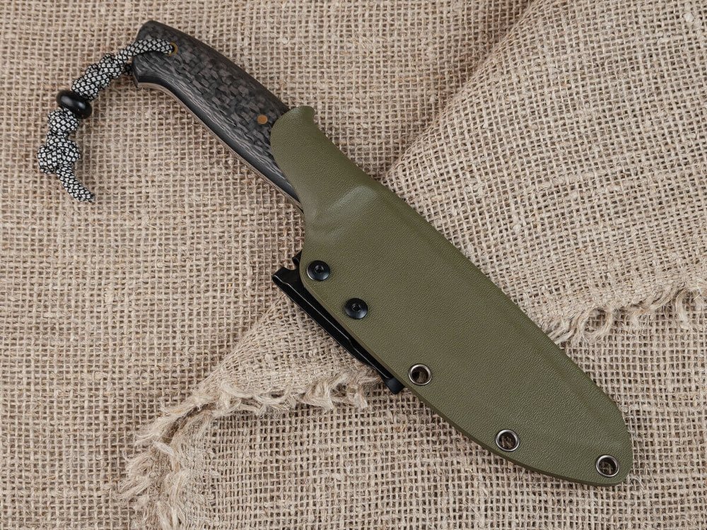 Нож для бушкрафта "Охотник", сталь VG-10/Elmax, рукоять карбон (черный спейсер)