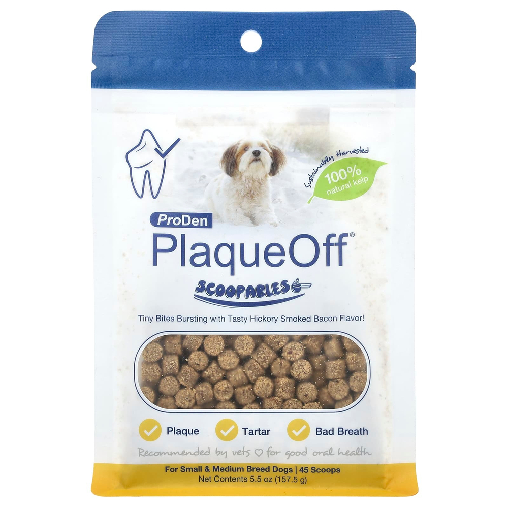 ProDen, ProDen PlaqueOff® Scoopables, для собак мелких и средних пород, бекон, копченый на дровах пекана, 157,5 г (5,5 унции)