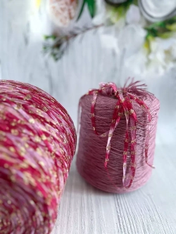 Пряжа ленточка плоская для вязания Binario Lurex