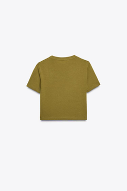 ZARA УКОРОЧЕННАЯ ФУТБОЛКА ИЗ ЭЛАСТИЧНОЙ ТКАНИ, ОЛИВКОВЫЙ