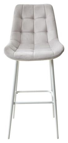 Барный стул ХОФМАН, цвет H-09 Светло-серый, велюр / белый каркас М-City