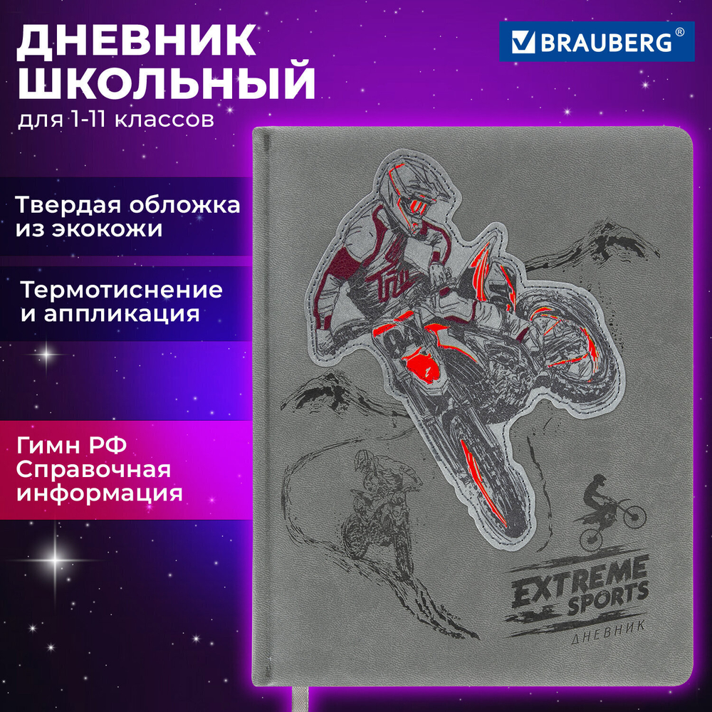 Дневник 1-11 класс 48 л. кожзам (твердая с поролоном) тиснение аппликация BRAUBERG "Extreme" (2 штуки в упаковке)
