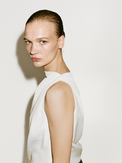 Massimo Dutti Струящийся асимметричный драпированный топ - Limited Edition, кремовый