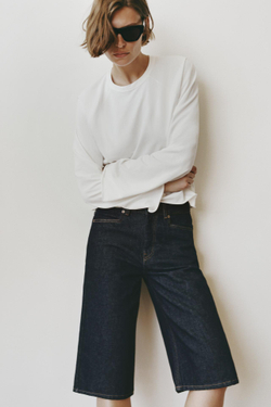 ZARA ФУТБОЛКА РЕГЛАН С ДЛИННЫМИ РУКАВАМИ, БЕЛЫЙ