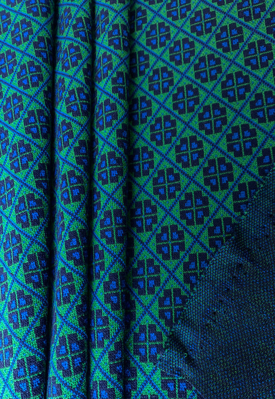 Трикотаж принт геометрия, зеленый, синий ROYCE