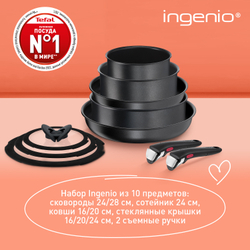 Набор посуды со съемной ручкой Tefal Ingenio Daily Chef Black 10 предметов 16/20/24/24/28 см L7629142