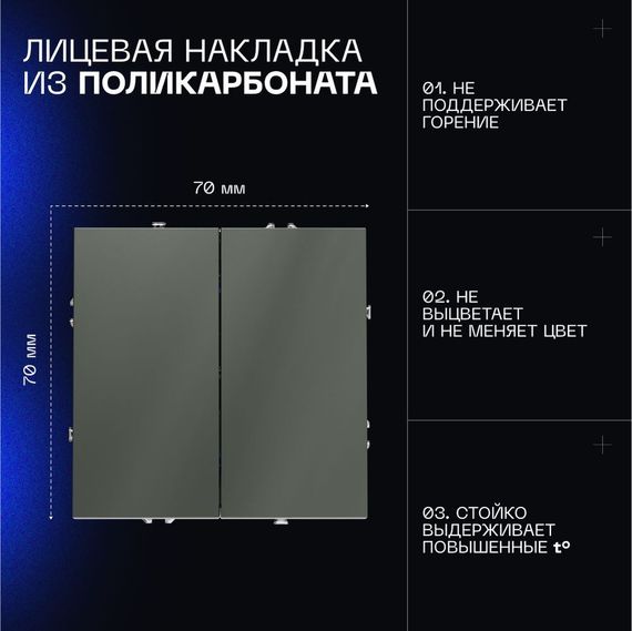 Выключатель встраиваемый Voltum S70 двухклавишный 10А, (титан) VLS020106