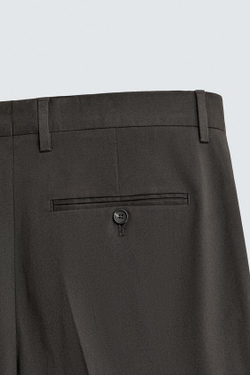 ZARA КОСТЮМНЫЕ БРЮКИ REGULAR FIT ИЗ СМЕСОВОГО ХЛОПКА, КОРИЧНЕВЫЙ