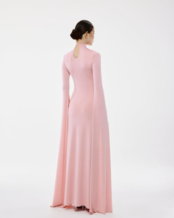 Платье с разрезами на рукавах розовое в пол