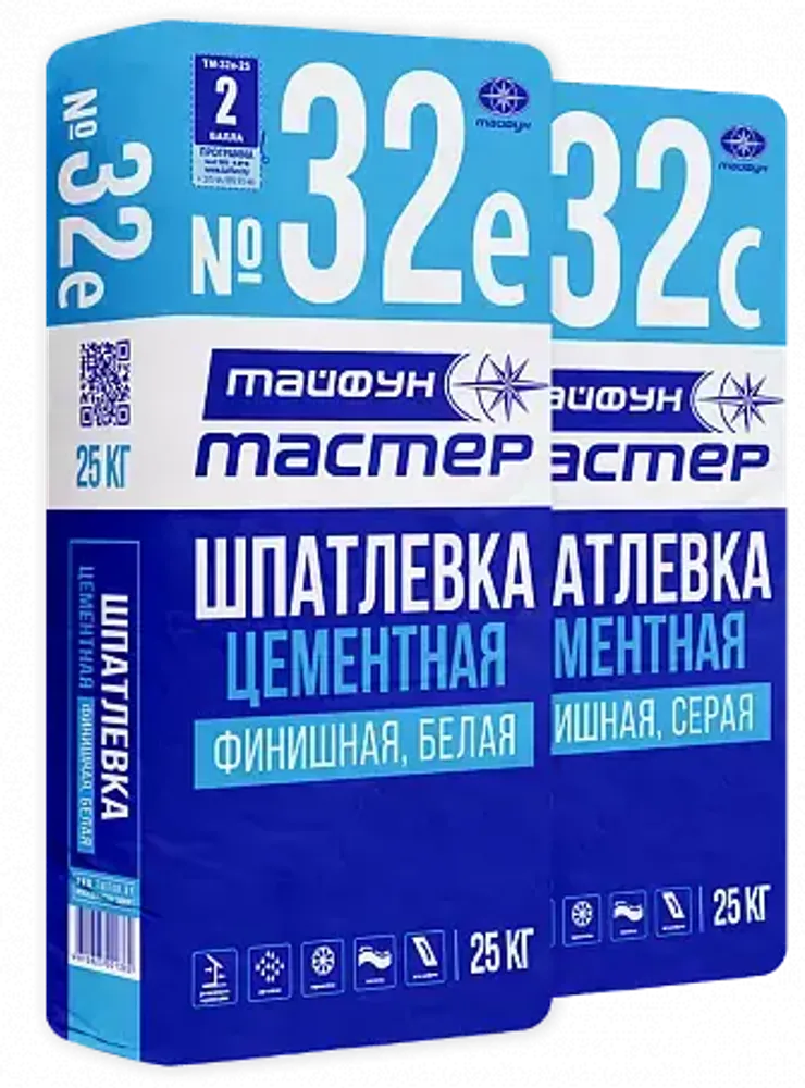 Шпатлевка цементная финишная Тайфун Мастер №32е. 25кг