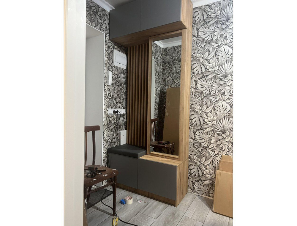 Прихожая с зеркалом комплект мебели Дуб Крафт Золотой/Серый Шифер, Бостон, 250х51х236 см Стиль