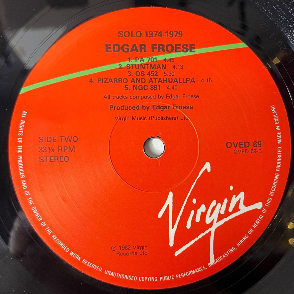 Винтажная виниловая пластинка LP Edgar Froese Solo 1974 1979 (UK 1982)