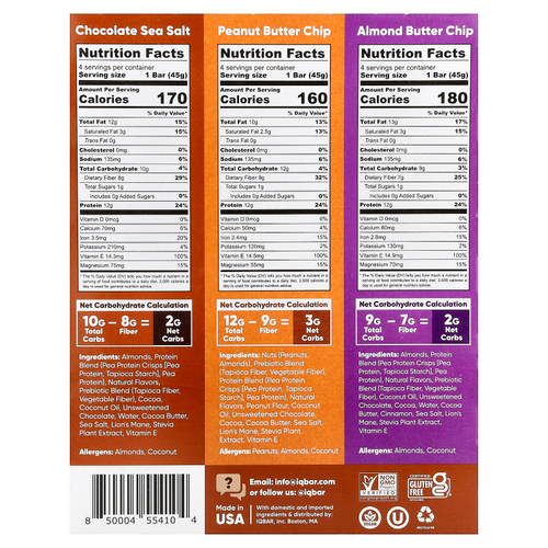 IQBAR, растительные протеиновые батончики, ассорти шоколадных батончиков, 12 батончиков по 45 г (1,6 унции)