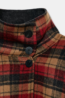 ZARA НАКИДКА В КЛЕТКУ ИЗ ШЕРСТИ, ZW COLLECTION, БОРДОВЫЙ/ЭКРЮ