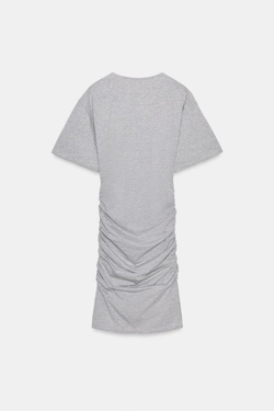 ZARA КОРОТКОЕ ПЛАТЬЕ СО СБОРКАМИ, СЕРЫЙ МЕЛАНЖ