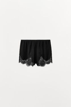 ZARA ПЕРФОРИРОВАННЫЕ ШОРТЫ С КРУЖЕВОМ, ЧЕРНЫЙ