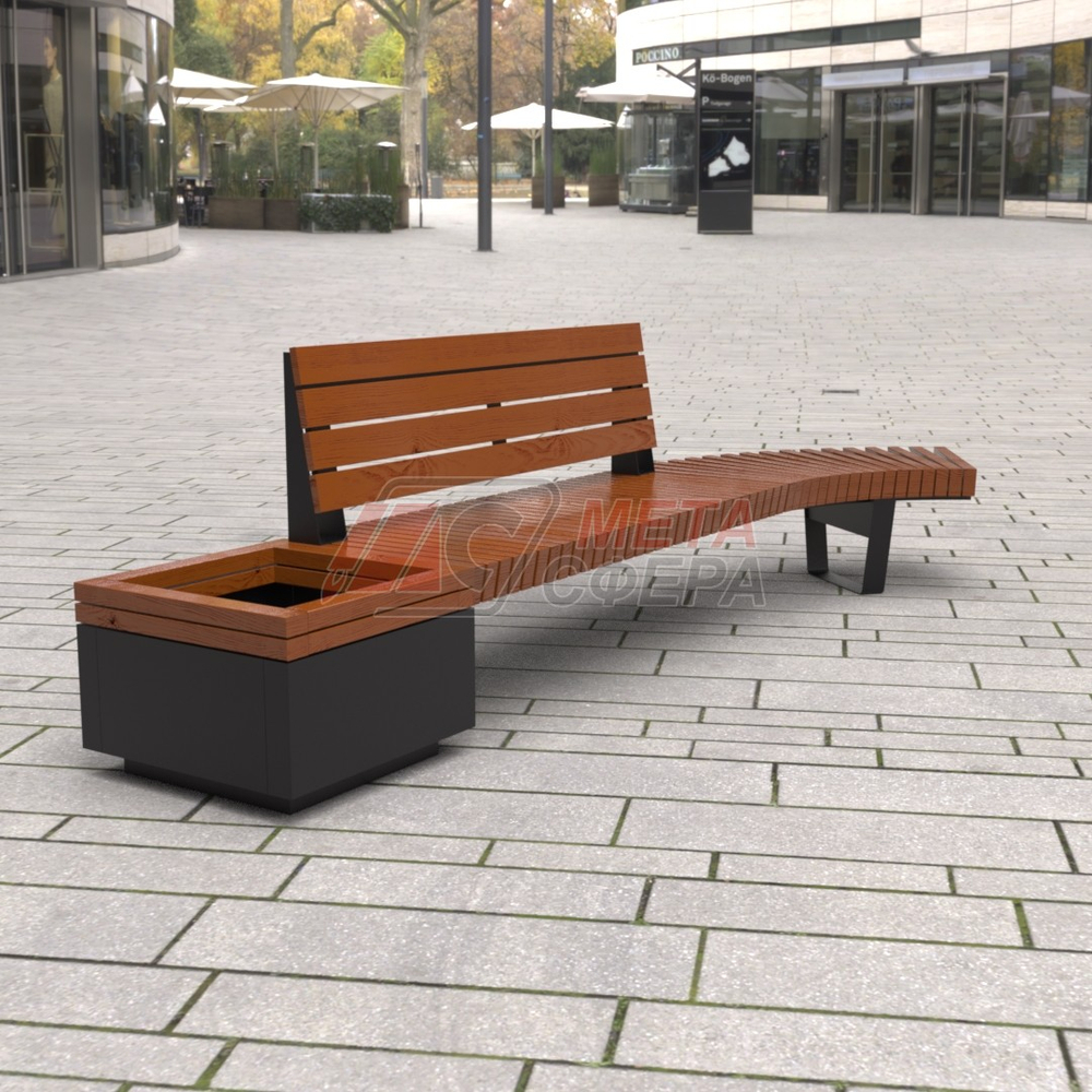 Скамейка Rail Road 02 с вазоном и поворотом