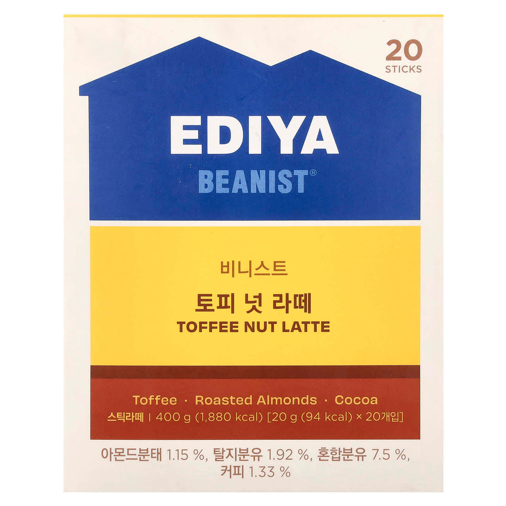 Ediya, Beanist®, латте с ириской и орехами, 20 стиков, 20 г (0,7 унции)