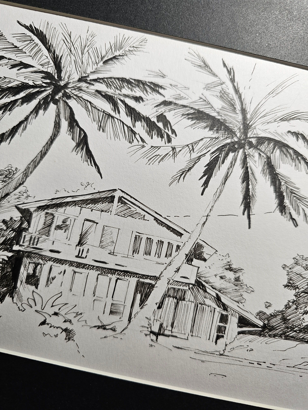 Картина, графика в паспарту 21х30 см на стену для интерьера "Бунгало"