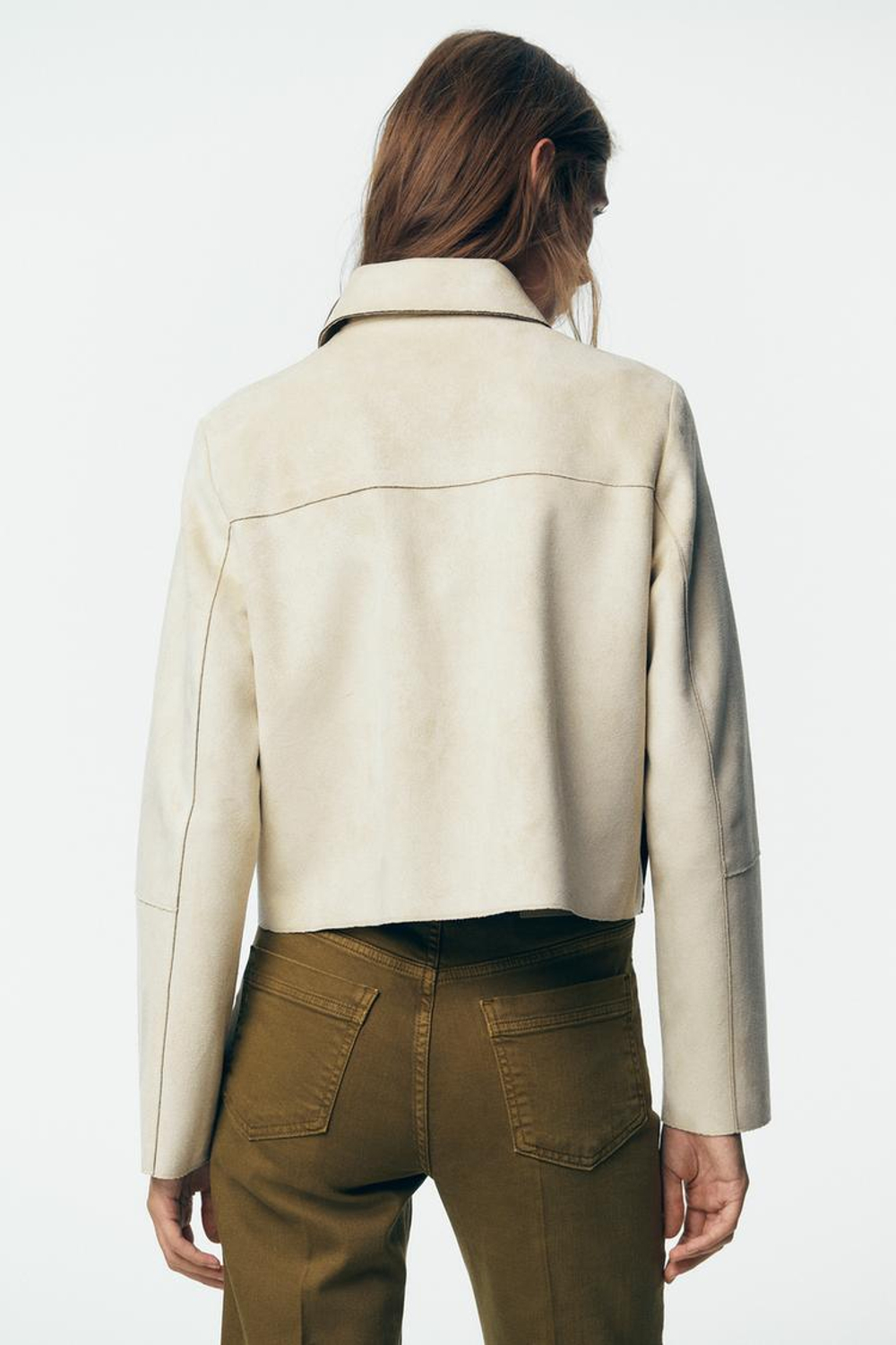 ZARA КОРОТКАЯ КУРТКА ИЗ ИСКУССТВЕННОЙ ЗАМШИ, ЭКРЮ