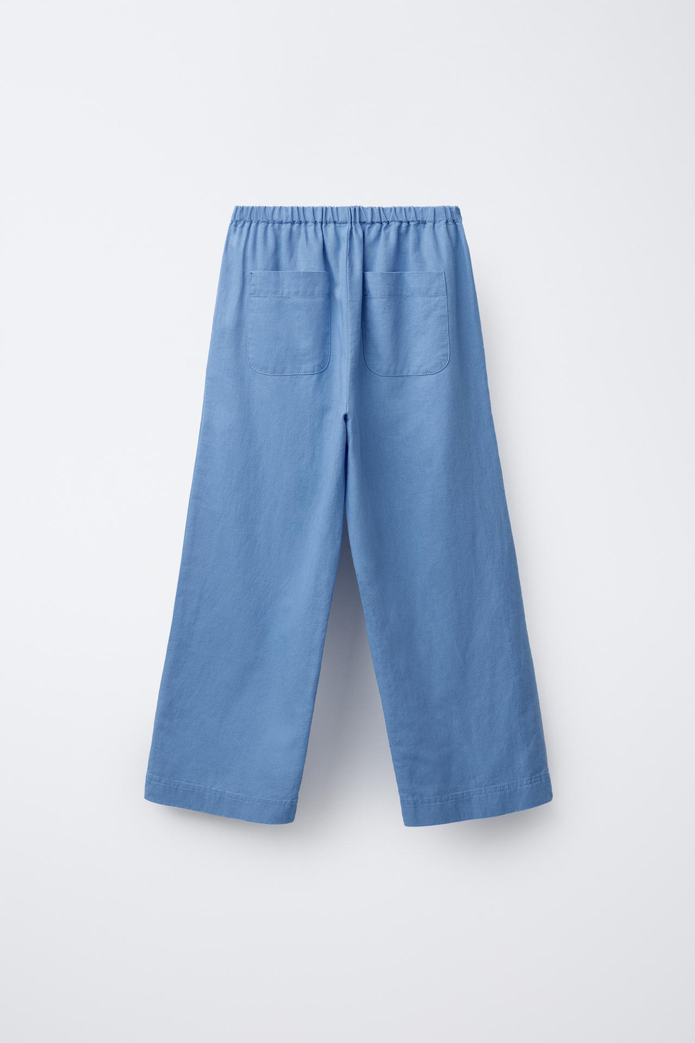 ZARA БРЮКИ ИЗ ХЛОПКА И ЛЬНА С БАНТАМИ, СИНИЙ