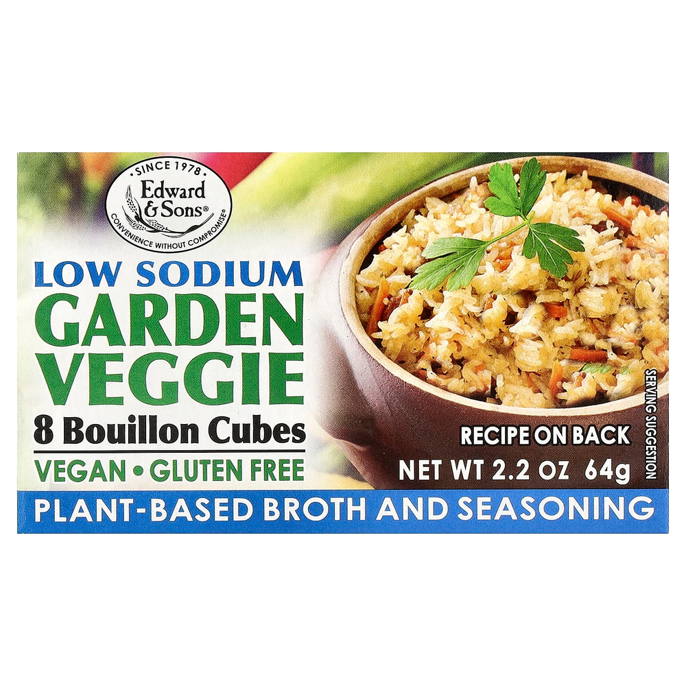Edward & Sons, Bouillon Cubes, Garden Veggie, Low Sodium, 8 Cubes, 2.2 oz (64 g)