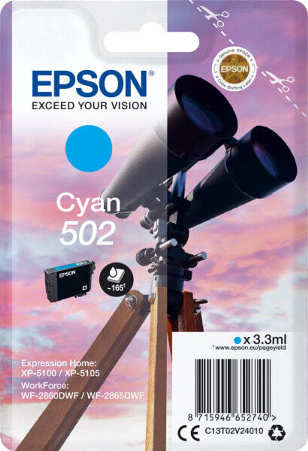 Картридж струйный голубой 1 шт Epson 502 C13T02V24020