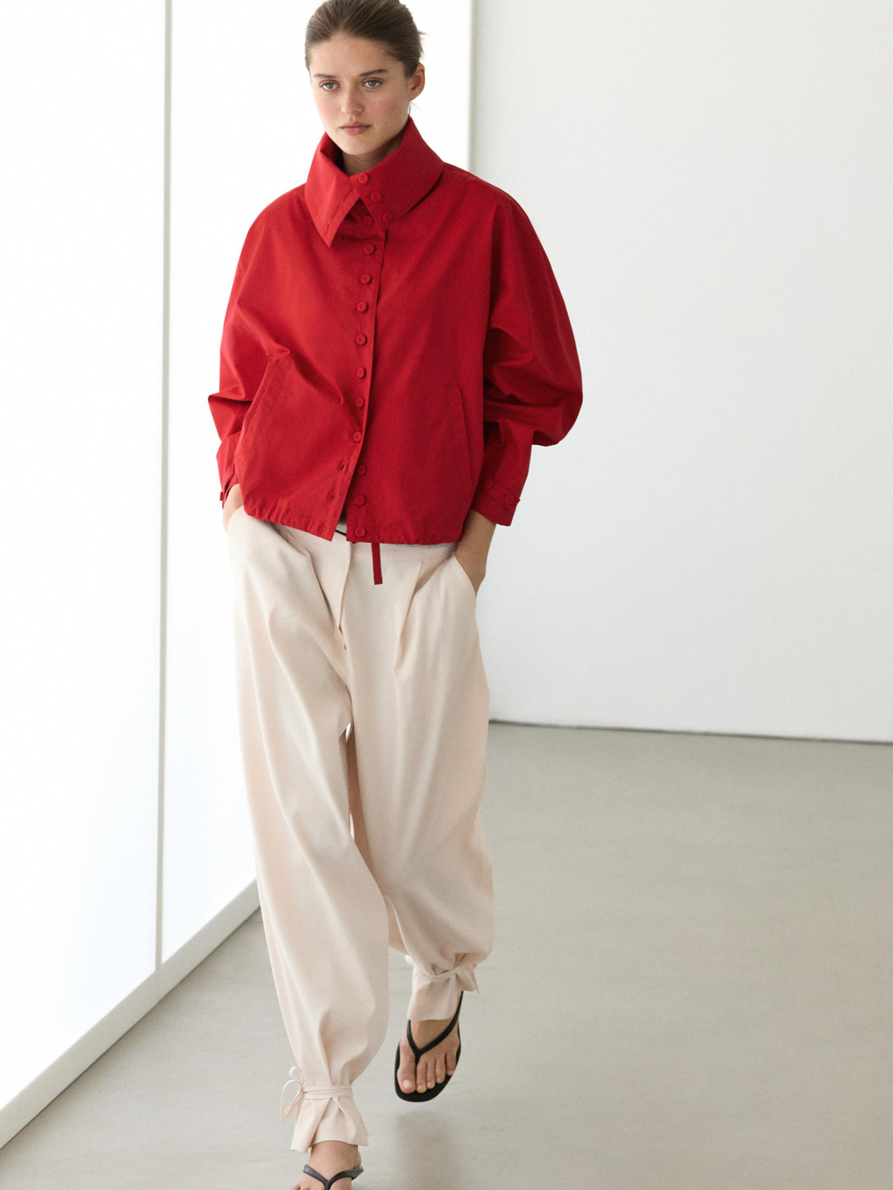 Massimo Dutti Легкая куртка из хлопка с пуговицами, красный