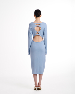 Платье трикотажное голубое с отк.спиной