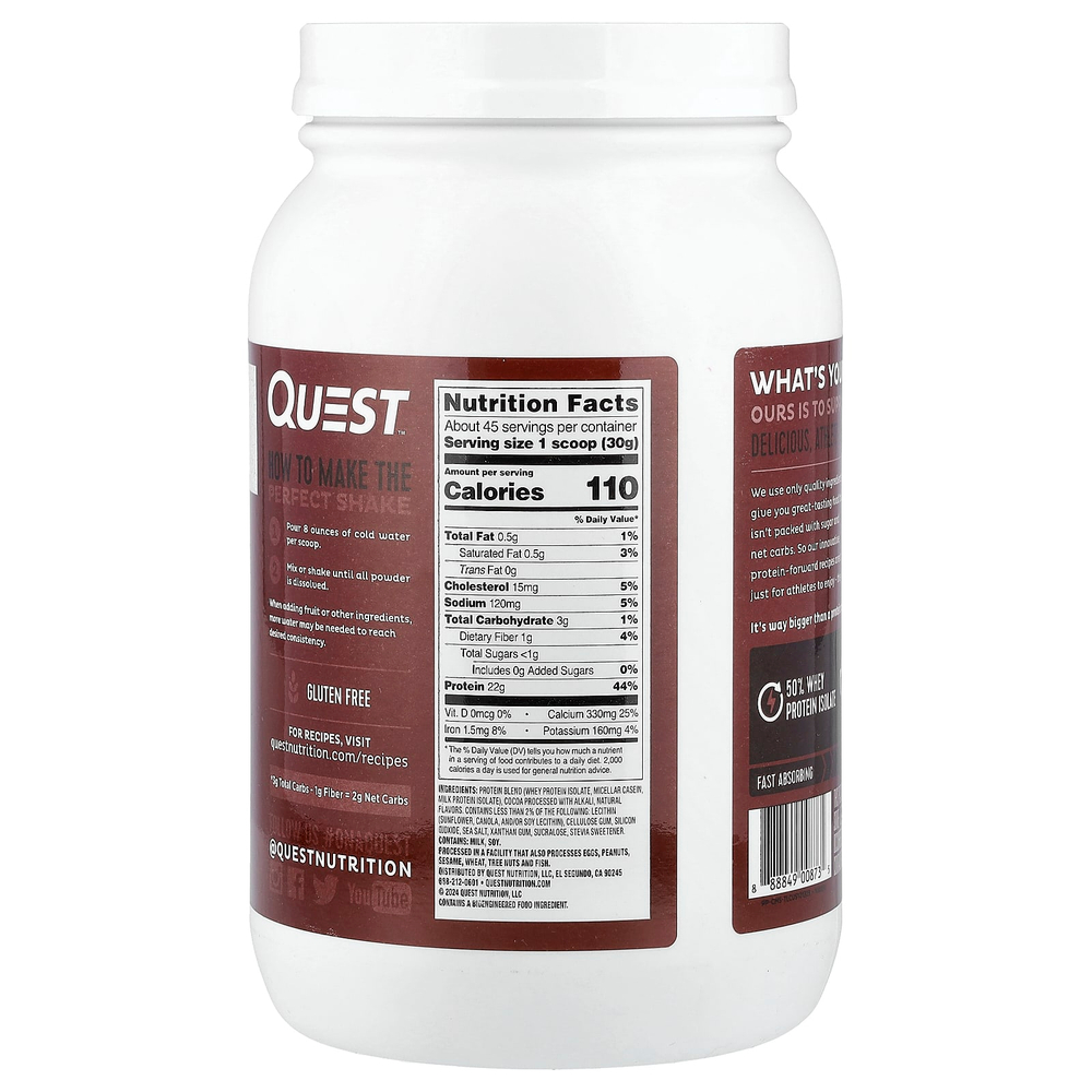 Quest Nutrition, Протеиновый порошок, шоколадный молочный коктейль, 1,36 кг (3 фунта)