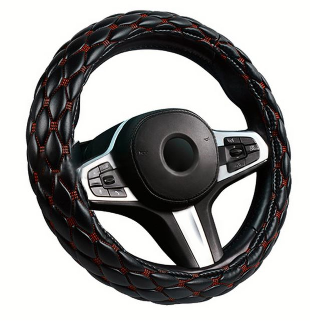 Оплетка на руль круглая CarFashion -L- «SHUTTLE» 31669 - Экокожа - черный/красный