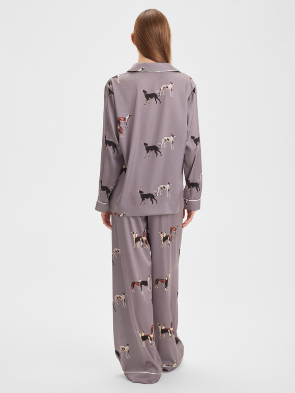 Шелковые брюки с кантом и борзыми серебро