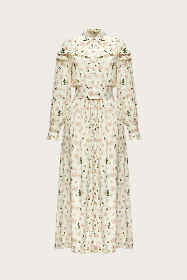 ПЛАТЬЕ-МИДИ ИЗ МОЛОЧНОГО ШЕЛКА С АВТОРСКИМ ПРИНТОМ