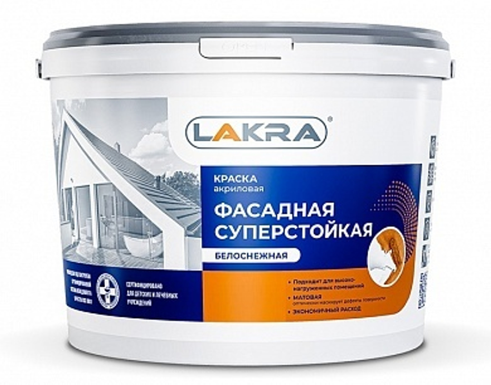 Краска акриловая ЛАКРА фасадная суперстойкая белоснежная 6,5 кг