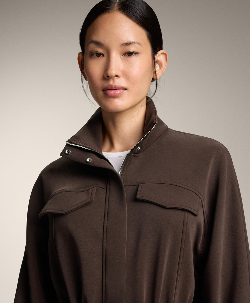 Oysho Укороченная куртка с регулируемой талией из модала с начесом, коричневый