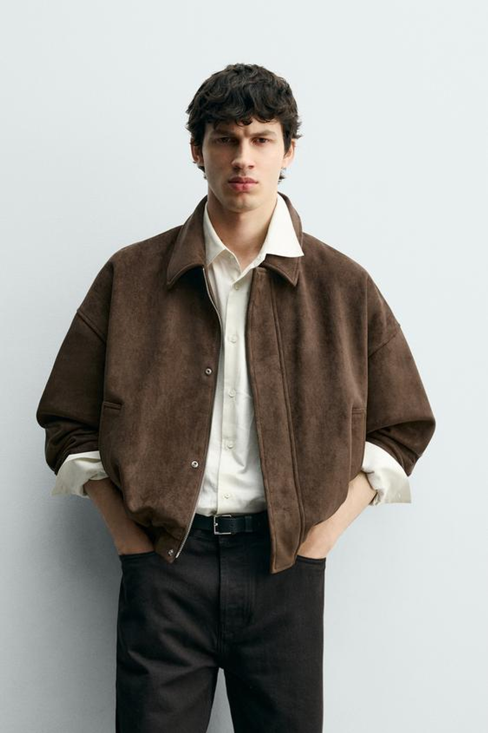 ZARA КУРТКА СВОБОДНОГО КРОЯ ИЗ ИСКУССТВЕННОЙ ЗАМШИ, КОРИЧНЕВЫЙ