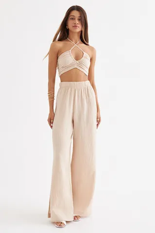 Брюки с разрезами из муслина бежевого цвета