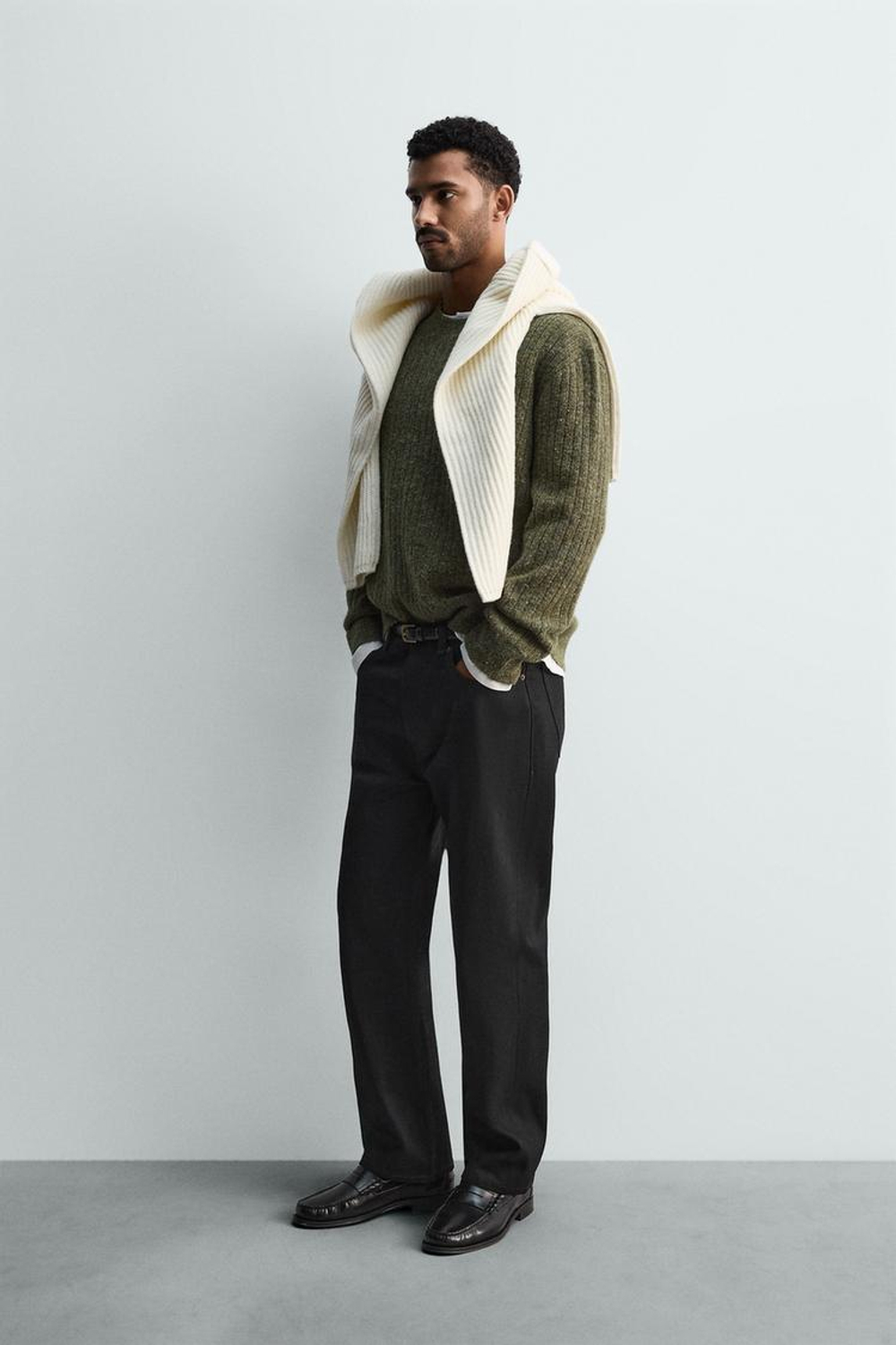 ZARA СВИТЕР В РУБЧИК С ПУГОВИЦАМИ, ЗЕЛЕНЫЙ