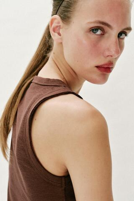 ZARA ТОП В РУБЧИК БЕЗ РУКАВОВ, ТЕМНО-МЕДНЫЙ