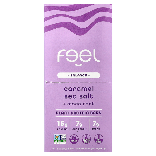 The Feel Bar, Balance, батончики растительного протеина, карамельная морская соль и корень маки, 10 батончиков по 57 г (2 унции)