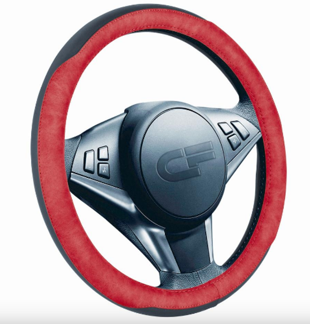 Оплетка на руль круглая CarFashion -М- «BISON» 31297 - Экокожа - черный/красный/красный