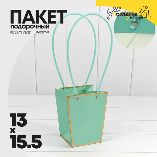 
          Пакет подарочный 15.5х13х9.5см Ваза для цветов с золотой рамкой (Тиффани)