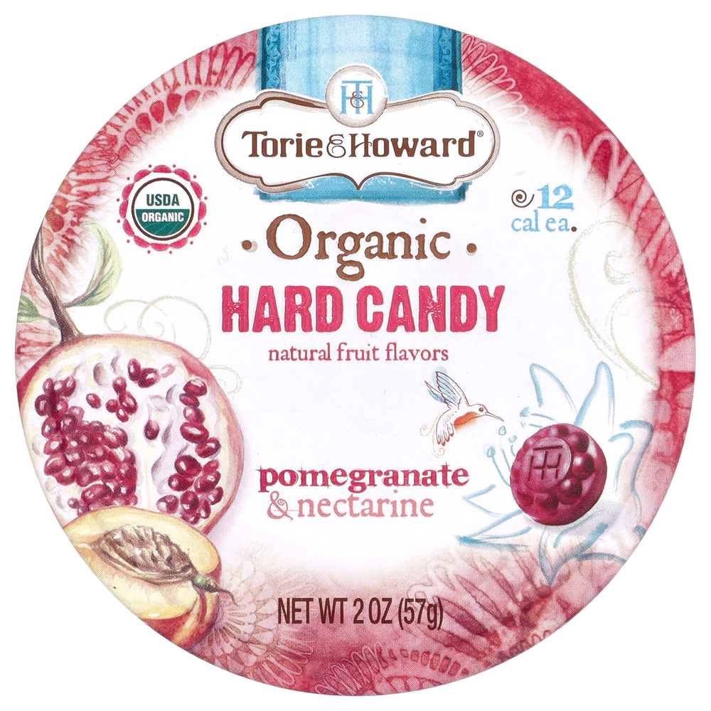 Torie & Howard, Органические леденцы, гранат и нектарин, 57 г (2 унции)