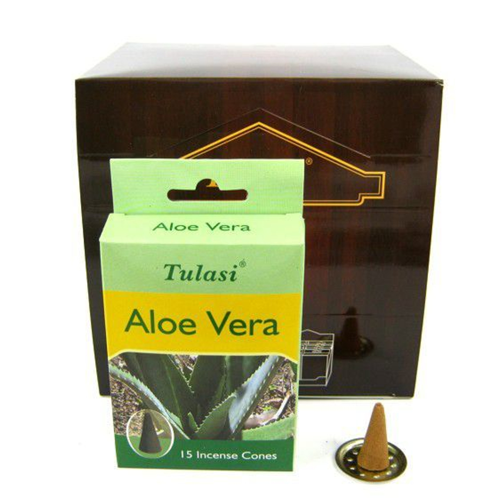 Tulasi Aloe Vera Благовоние-конус Алоэ вера, 15 шт