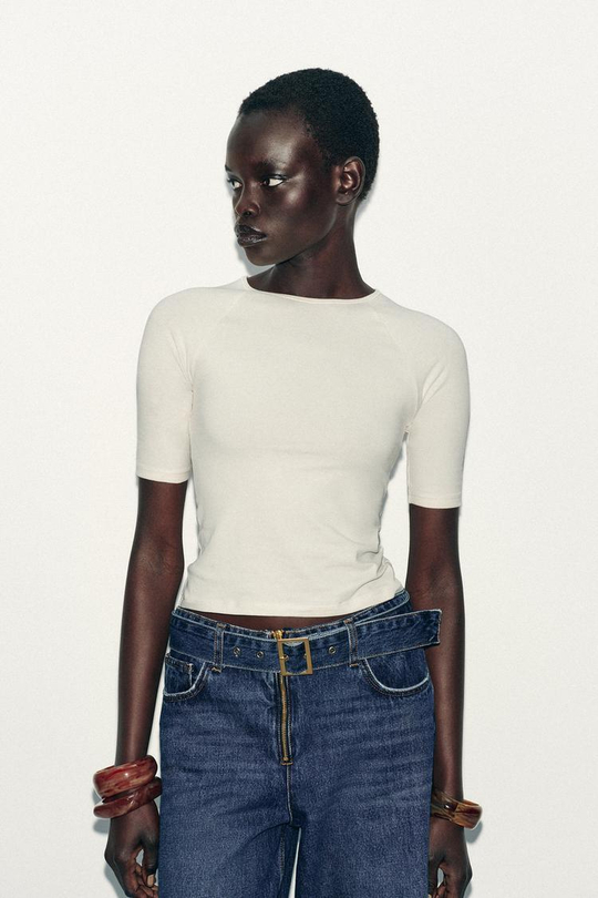 ZARA МЯГКАЯ ФУТБОЛКА, ЭКРЮ